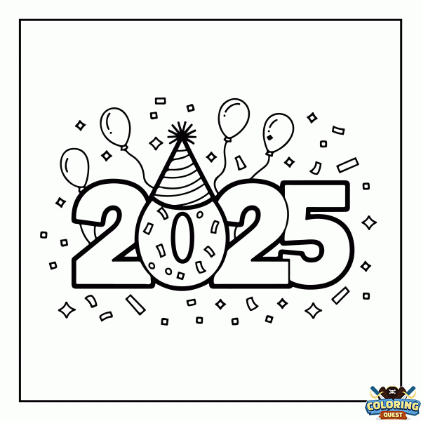 Happy New Year 2025 coloring