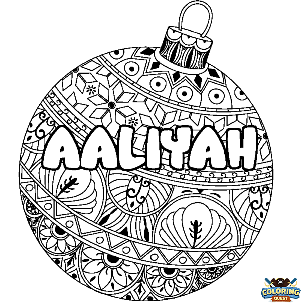 Coloring page first name AALIYAH - Christmas tree bulb background