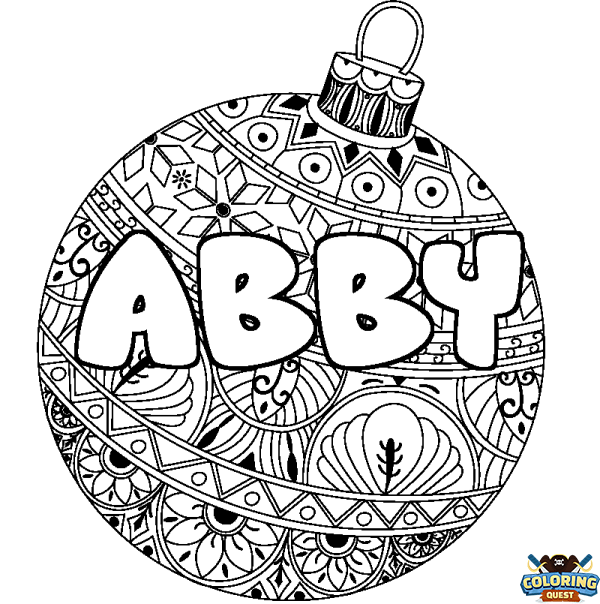 Coloring page first name ABBY - Christmas tree bulb background