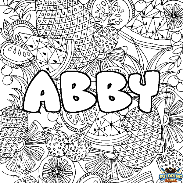 Coloring page first name ABBY - Fruits mandala background