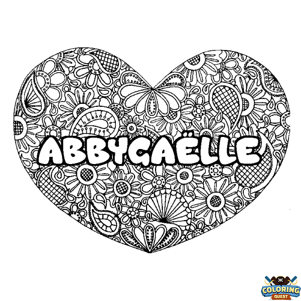 Coloring page first name ABBYGA&Euml;LLE - Heart mandala background