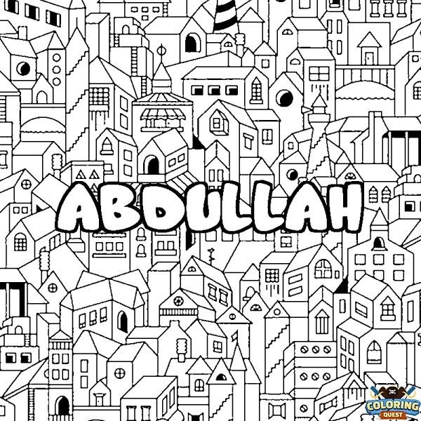 Coloring page first name ABDULLAH - City background