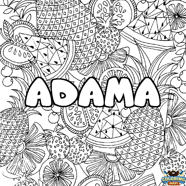 Coloring page first name ADAMA - Fruits mandala background