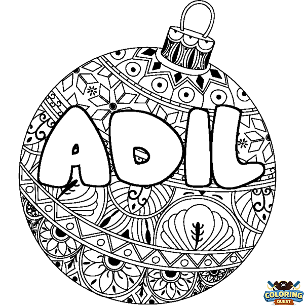 Coloring page first name ADIL - Christmas tree bulb background