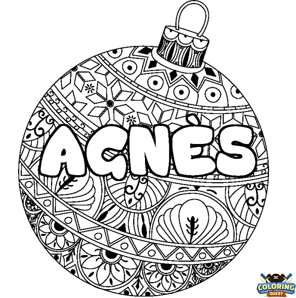 Coloring page first name AGN&Egrave;S - Christmas tree bulb background