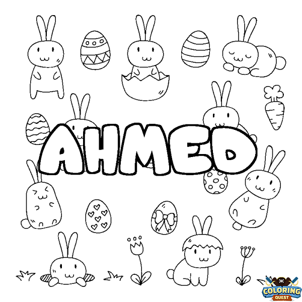 Coloring page first name AHMED - Easter background