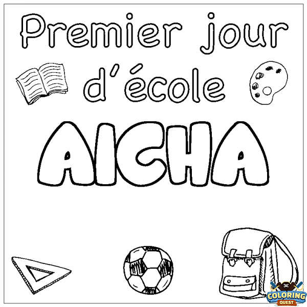 Coloring page first name AICHA - School First day background