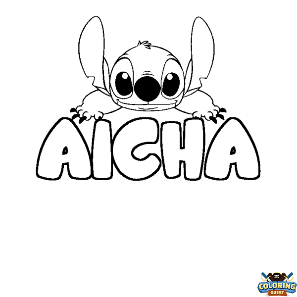 Coloring page first name AICHA - Stitch background