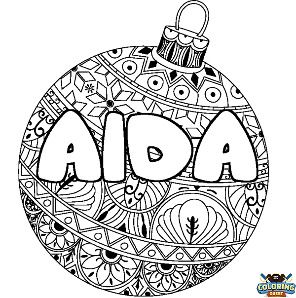 Coloring page first name AIDA - Christmas tree bulb background