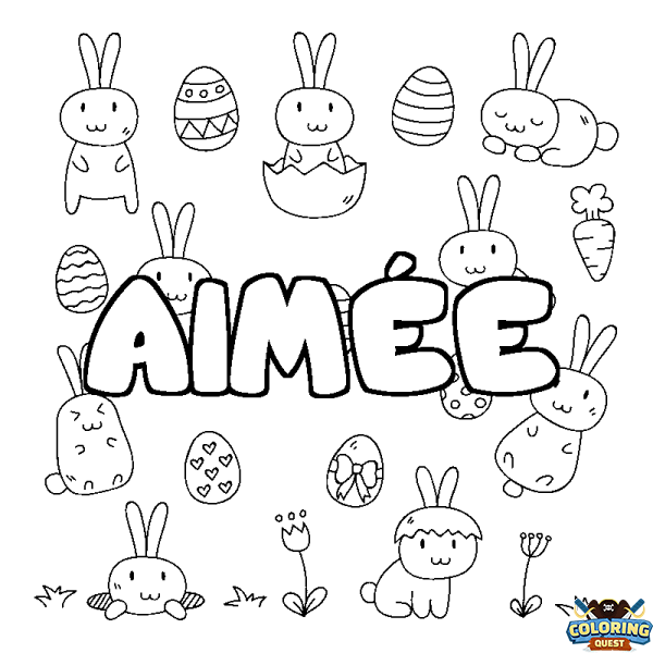 Coloring page first name AIM&Eacute;E - Easter background