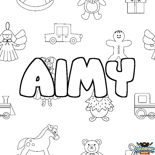 Coloring page first name AIMY - Toys background