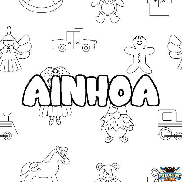 Coloring page first name AINHOA - Toys background