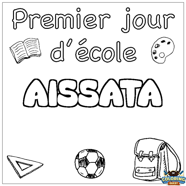 Coloring page first name AISSATA - School First day background