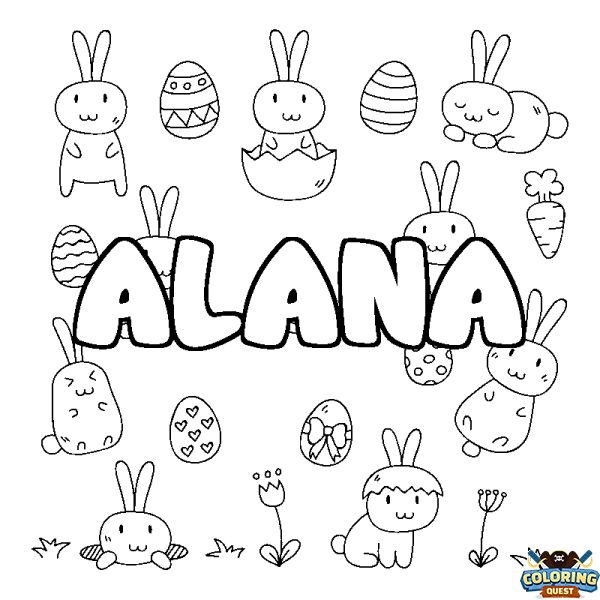 Coloring page first name ALANA - Easter background