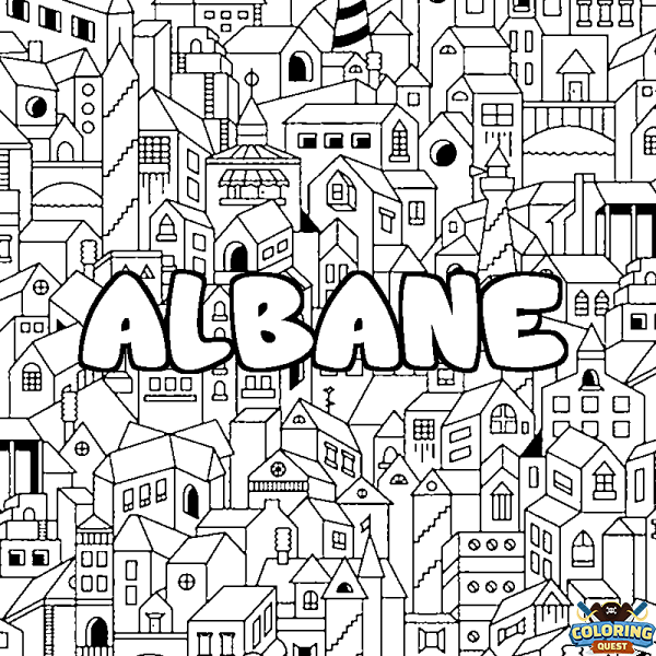 Coloring page first name ALBANE - City background