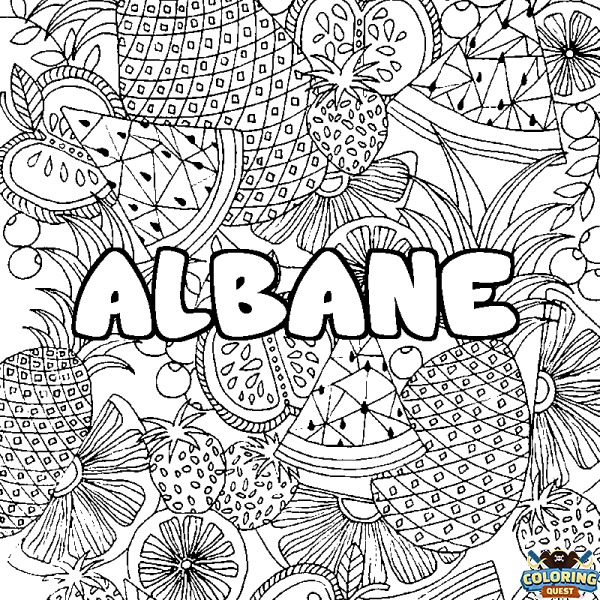 Coloring page first name ALBANE - Fruits mandala background