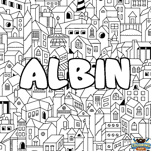 Coloring page first name ALBIN - City background