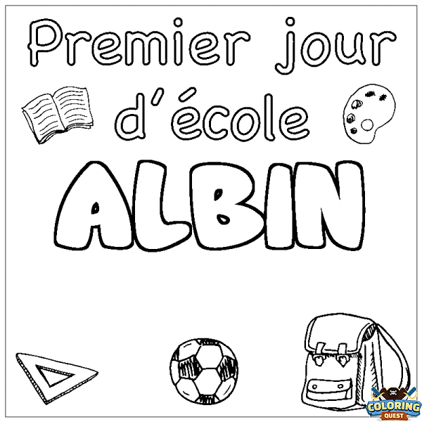 Coloring page first name ALBIN - School First day background