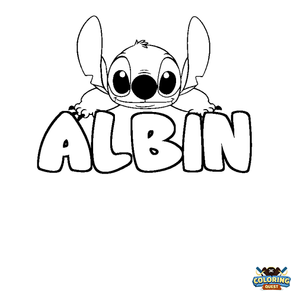 Coloring page first name ALBIN - Stitch background