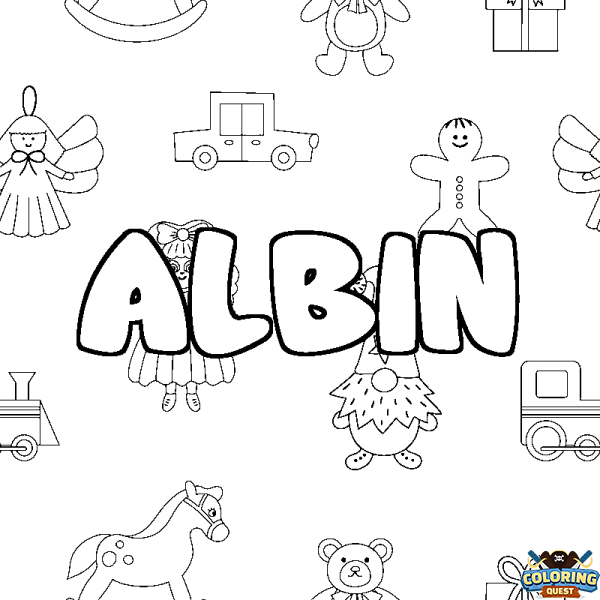 Coloring page first name ALBIN - Toys background