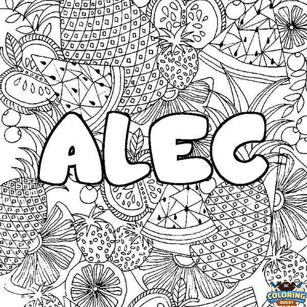 Coloring page first name ALEC - Fruits mandala background