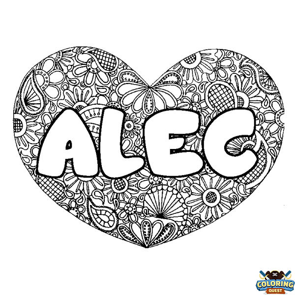 Coloring page first name ALEC - Heart mandala background