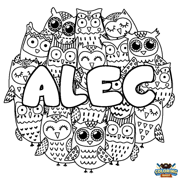 Coloring page first name ALEC - Owls background