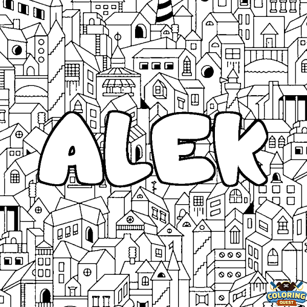 Coloring page first name ALEK - City background