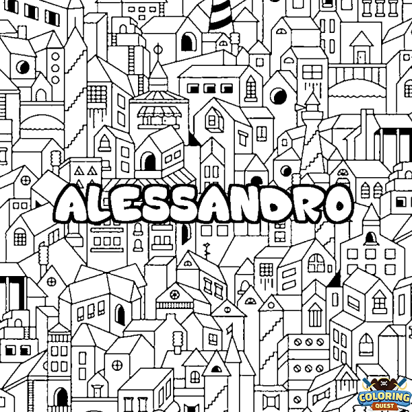 Coloring page first name ALESSANDRO - City background