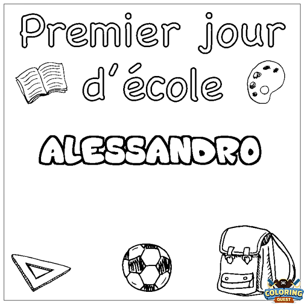 Coloring page first name ALESSANDRO - School First day background