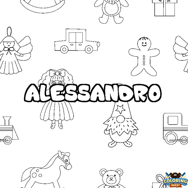 Coloring page first name ALESSANDRO - Toys background