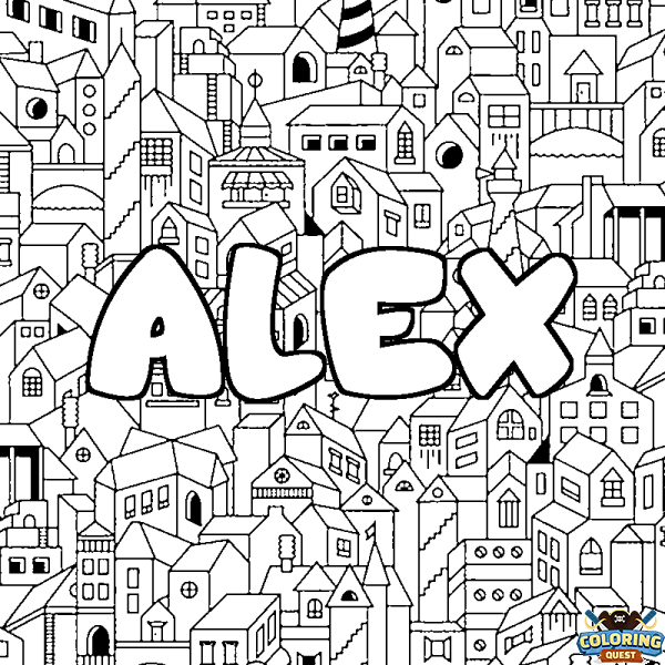 Coloring page first name ALEX - City background