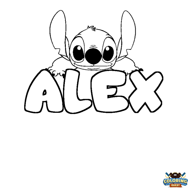 Coloring page first name ALEX - Stitch background