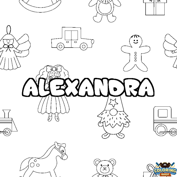 Coloring page first name ALEXANDRA - Toys background