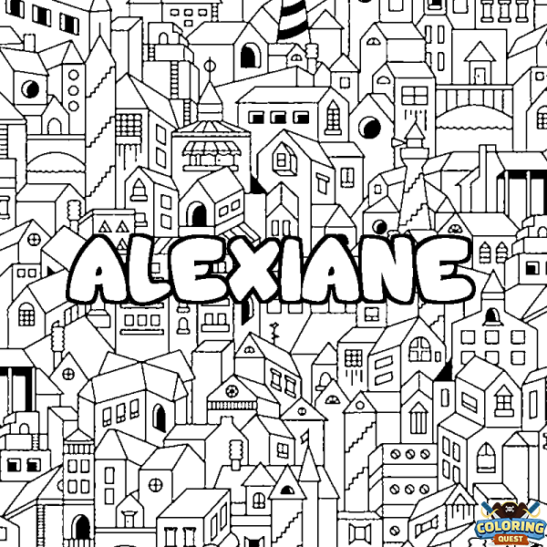 Coloring page first name ALEXIANE - City background