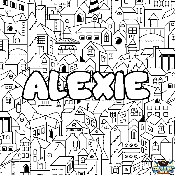 Coloring page first name ALEXIE - City background