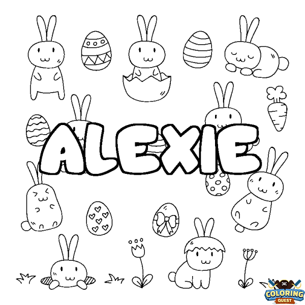 Coloring page first name ALEXIE - Easter background