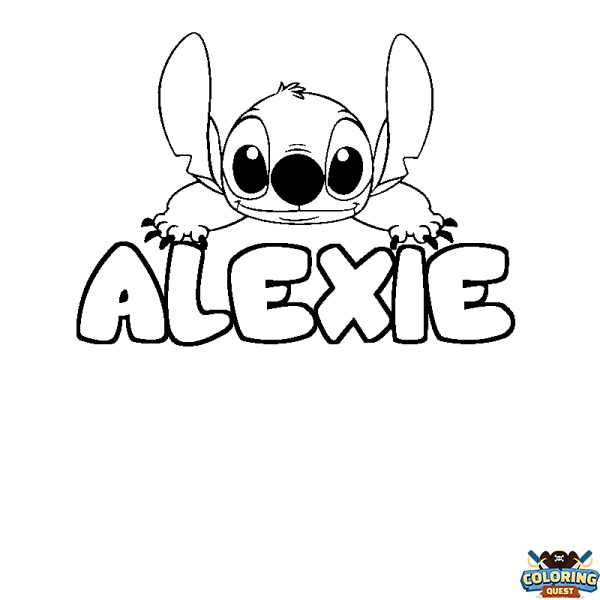 Coloring page first name ALEXIE - Stitch background