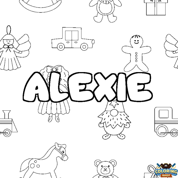 Coloring page first name ALEXIE - Toys background