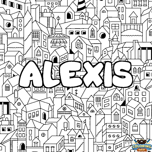 Coloring page first name ALEXIS - City background