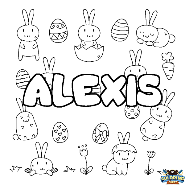 Coloring page first name ALEXIS - Easter background