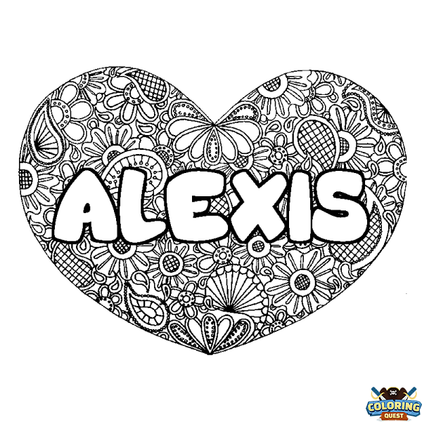 Coloring page first name ALEXIS - Heart mandala background