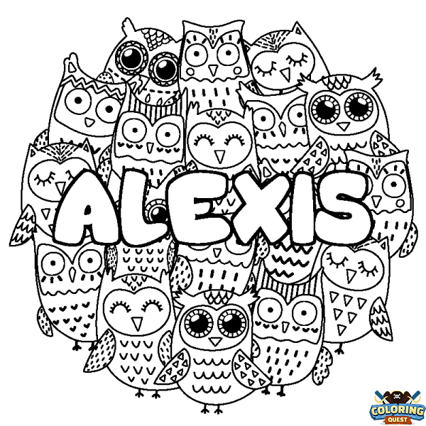 Coloring page first name ALEXIS - Owls background