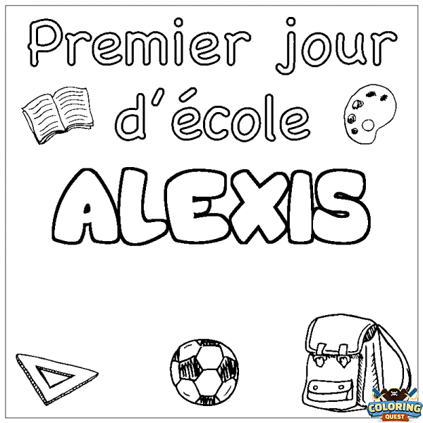 Coloring page first name ALEXIS - School First day background