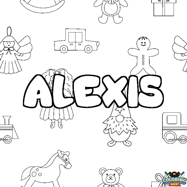 Coloring page first name ALEXIS - Toys background