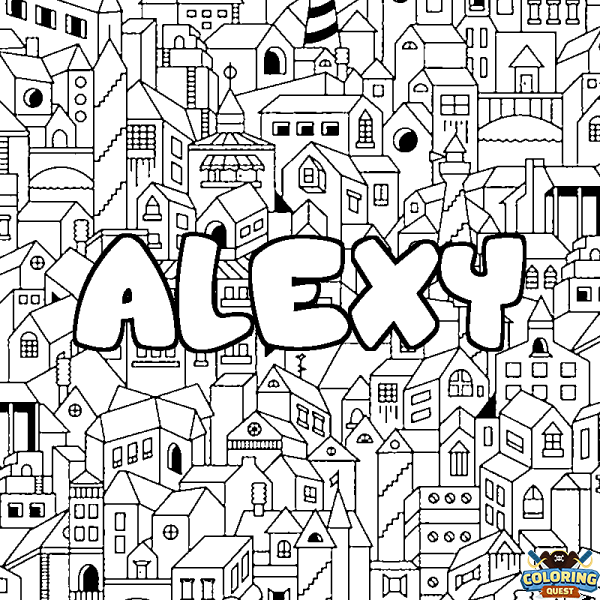 Coloring page first name ALEXY - City background