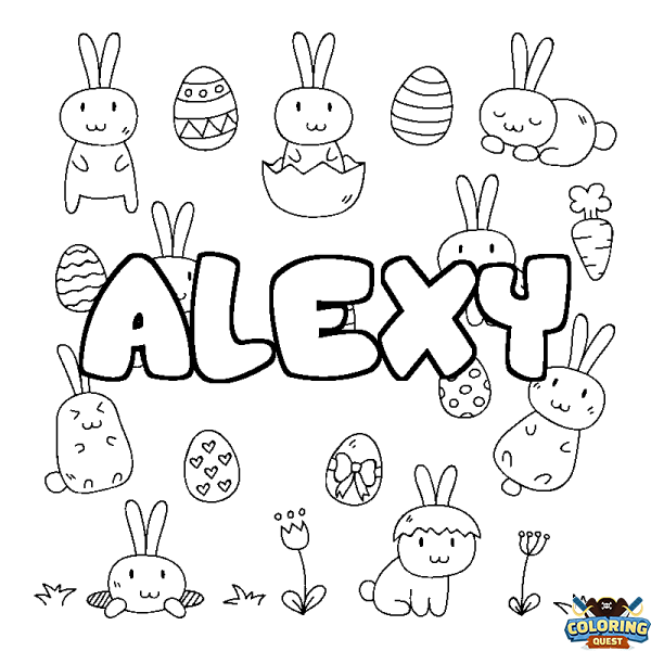 Coloring page first name ALEXY - Easter background