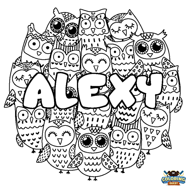 Coloring page first name ALEXY - Owls background