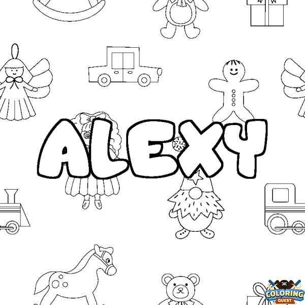 Coloring page first name ALEXY - Toys background