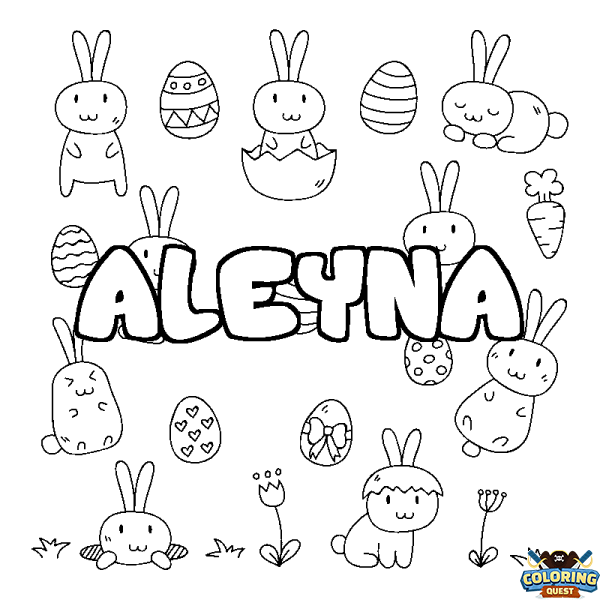 Coloring page first name ALEYNA - Easter background